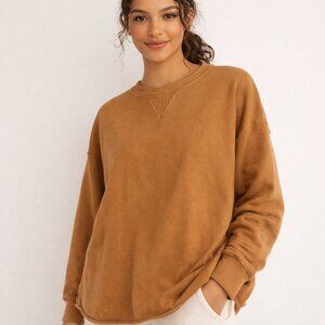 Aerie Oversized Crewneck Sweatshirt Caramel Brown Size M
